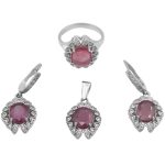 نیم ست یاقوت سرخ الماس تراش نقره زنانه طرح بلوط