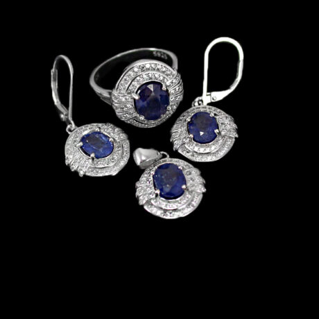 نیم ست یاقوت کبود الماس تراش نقره زنانه طرح حوا