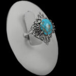 انگشتر فیروزه نیشابوری نقره زنانه طرح آبرنگ ۱