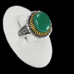 انگشتر عقیق سبز نقره مردانه طرح دور طلایی بهرام