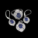 نیم ست یاقوت کبود الماس تراش نقره زنانه طرح کاترین