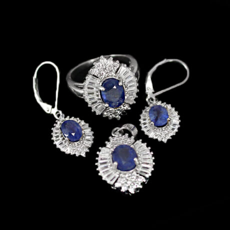 نیم ست یاقوت کبود الماس تراش نقره زنانه طرح کاترین