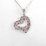 گردنبند فانتزی دخترانه نقره طرح قلب رنگین - Image 3