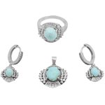 نیم ست فیروزه نیشابوری نقره زنانه طرح تاج گل