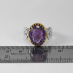 انگشتر آمیتیست الماس تراش نقره مردانه طرح دور طلایی آرسام - Image 2