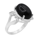 انگشتر عقیق مشکی نقره زنانه طرح گلبرگ