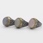 انگشتر عقیق کبود یمنی نقره مردانه طرح دورطلایی یا زهرا - Image 2