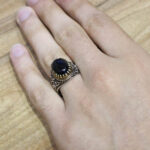 انگشتر عقیق مشکی نقره مردانه طرح دورطلایی محمد رسول الله (ص) - Image 4