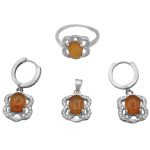 نیم ست عقیق سرخ یمنی نقره زنانه طرح بهشت