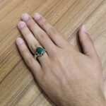 انگشتر زمرد الماس تراش نقره مردانه طرح آراد - Image 4