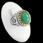 انگشتر زمرد الماس تراش نقره مردانه طرح دور طلایی افشین