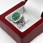 انگشتر زمرد الماس تراش نقره مردانه طرح قدیر - Image 3