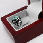 انگشتر فیروزه نیشابوری نقره مردانه و زنانه طرح ماها - Image 2