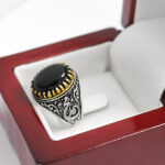 انگشتر عقیق مشکی نقره مردانه طرح دورطلایی محمد رسول الله (ص) - Image 2