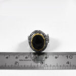 انگشتر عقیق مشکی نقره مردانه طرح دورطلایی ارسلان - Image 3