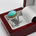 انگشتر فیروزه نیشابوری نقره دست ساز فاخر مردانه طرح شاه صفوی - Image 2