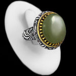 انگشتر یشم یمنی نقره مردانه طرح دورطلایی امواج