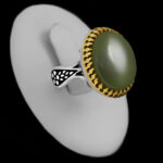 انگشتر یشم یمنی نقره مردانه طرح دور طلایی ایلان