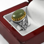 انگشتر یشم یمنی نقره مردانه طرح دور طلایی یا علی (ع) - Image 2