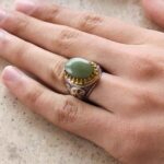 انگشتر یشم یمنی نقره مردانه طرح دور طلایی یا علی (ع) - Image 3