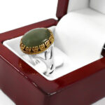 انگشتر یشم یمنی نقره مردانه طرح دورطلایی یاعلی (ع) - Image 2