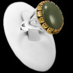 انگشتر یشم یمنی نقره مردانه طرح دورطلایی یاعلی (ع)