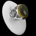 انگشتر یشم یمنی نقره مردانه طرح دورطلایی فانتزی یاعلی (ع)