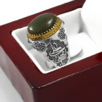 انگشتر یشم یمنی نقره مردانه طرح دورطلایی فانتزی یاعلی (ع) - Image 2