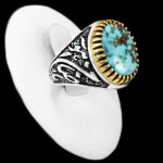 انگشتر فیروزه نیشابوری نقره مردانه طرح یا ضامن آهو ۲