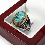 انگشتر فیروزه نیشابوری نقره مردانه طرح یا ضامن آهو ۲ - Image 4