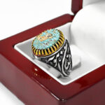 انگشتر فیروزه نیشابوری نقره مردانه طرح یا ضامن آهو ۳ - Image 4