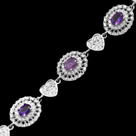 دستبند آمیتیست الماس تراش نقره زنانه طرح حانیه