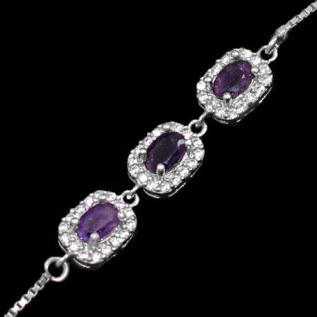 دستبند آمیتیست الماس تراش نقره زنانه طرح حبیبه