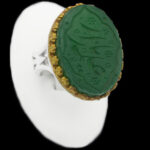 انگشتر عقیق سبز نقره مردانه طرح دور طلایی یا علمدار