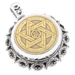 گردنبند حرز امام جواد (ع) نقره طرح دایره ای خاتم سلیمان + تربت امام حسین (ع)