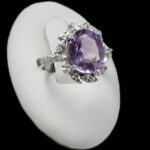 انگشتر آمیتیست الماس تراش نقره زنانه طرح آستیاژ