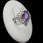 انگشتر آمیتیست الماس تراش نقره زنانه طرح آصفه