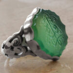 انگشتر عقیق سبز نقره مردانه طرح فاخر یا رقیه (س) - Image 2