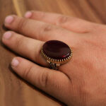 انگشتر عقیق سرخ نقره مردانه طرح دورطلایی یزدان - Image 4