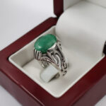 انگشتر زمرد الماس تراش نقره مردانه طرح آروند - Image 4