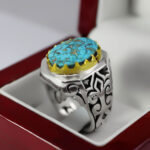 انگشتر نقره فیروزه نیشابوری فاخر دست ساز مردانه طرح کیوان ۲ - Image 2