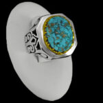 انگشتر نقره فیروزه نیشابوری فاخر دست ساز مردانه طرح کیوان ۲