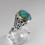 انگشتر نقره فیروزه نیشابوری فاخر دست ساز مردانه طرح کیوان ۲ - Image 3