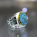 انگشتر نقره فیروزه نیشابوری فاخر دست ساز مردانه طرح کیوان ۲ - Image 4