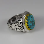 انگشتر نقره فیروزه نیشابوری فاخر دست ساز مردانه طرح کیوان ۲ - Image 5