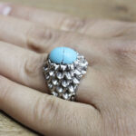 انگشتر نقره فیروزه نیشابوری فاخر دست ساز مردانه طرح فاخر پولکی بهزاد - Image 3