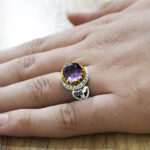 انگشتر آمیتیست الماس تراش نقره مردانه طرح باربد - Image 2