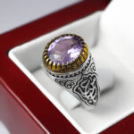 انگشتر آمیتیست الماس تراش نقره مردانه طرح یا عباس (ع) - Image 4