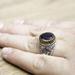 انگشتر آمیتیست الماس تراش نقره مردانه طرح یا عباس (ع) - Image 3