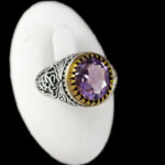 انگشتر آمیتیست الماس تراش نقره مردانه طرح یا عباس (ع)